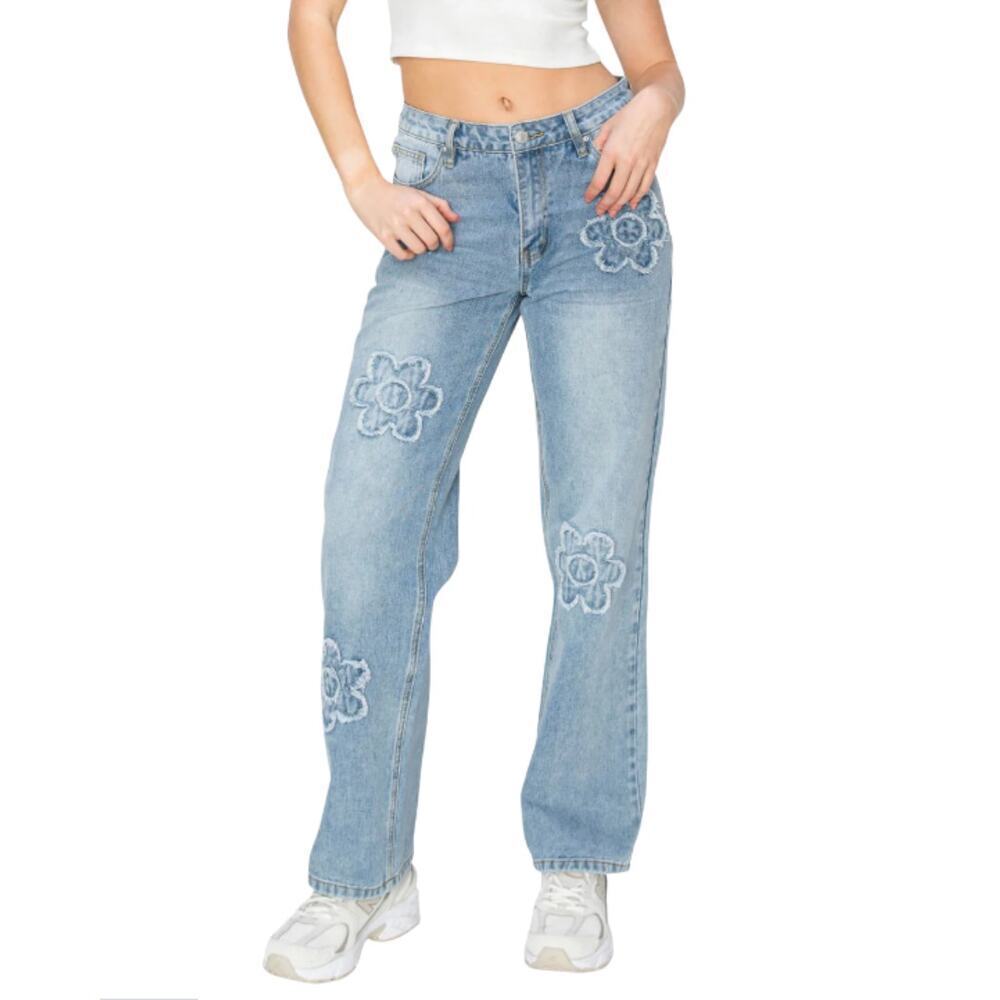 Cali 1850 Jeans Womens Size 7/28 Flower Daisy Patch Denim Jeans Cotton Blend - Picture 3 of 16